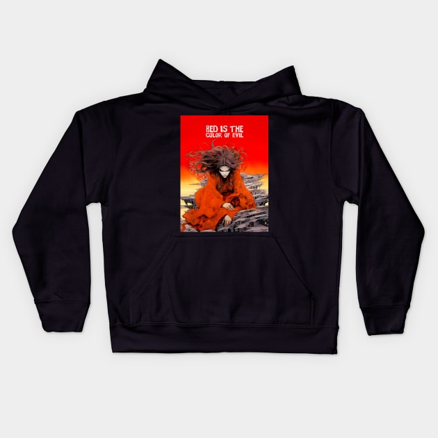 Halloween Red: Red is the Color of Evil on a Dark Background Kids Hoodie by Puff Sumo